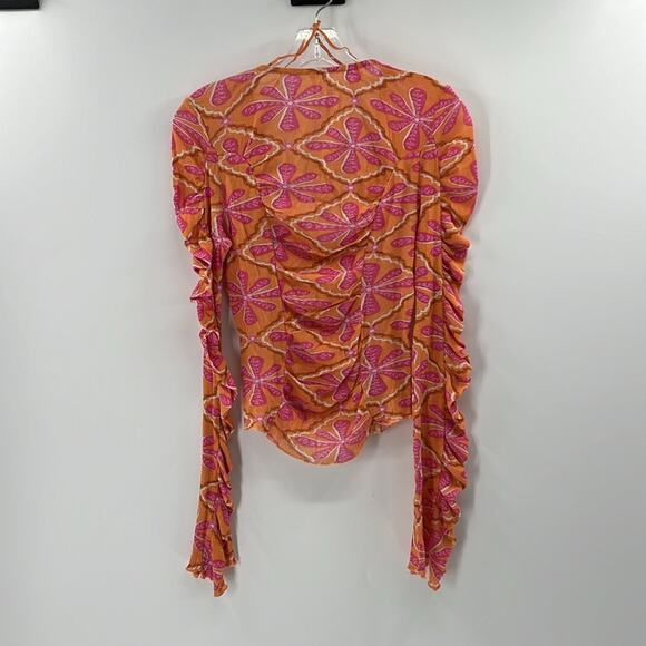 Free People Through the Meadow Ruched Mesh Top - Grapefruit Seltzer - XS - NWT - Picture 8 of 8